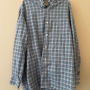 Duluth Trading Co Blue White Plaid Button Down Shirt Men’s XL Long Sleeve
